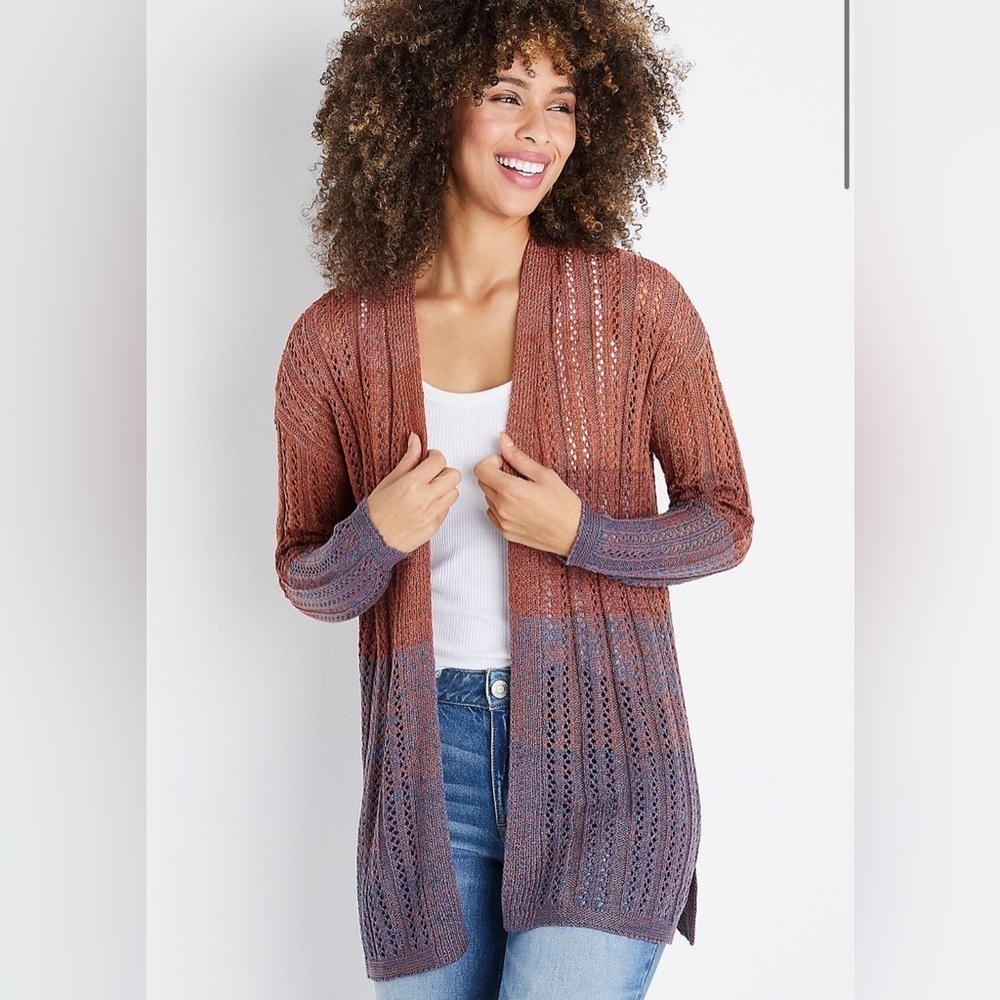 Maurices Open Front Loose Knit Long Cardigan Ombre Size Small Oversized Sweater